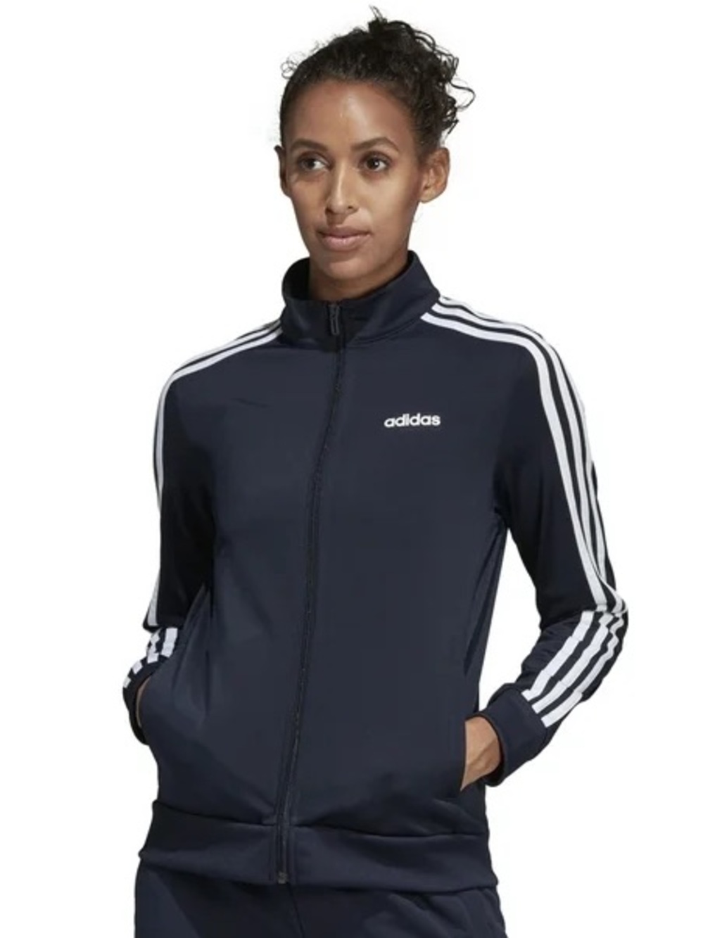 Adidas Women’s Large 3 Stripe Track Jacket Black Full Zip Athletic Y2K Sporty